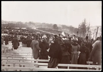 View from the bleachers of the crowd and procession associated with the dedication of Grant